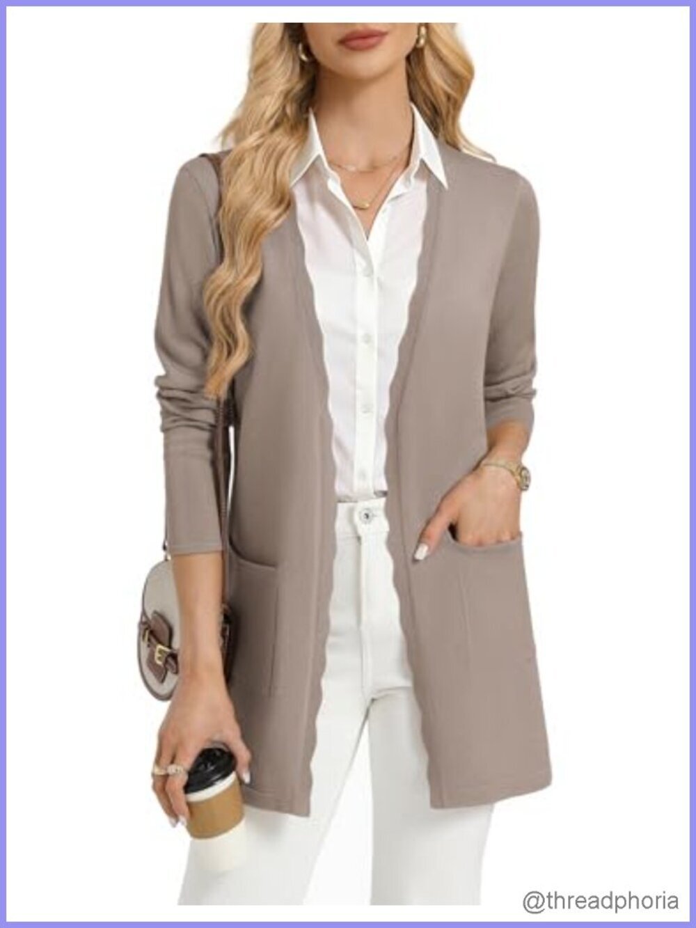 Lightweight Long Cardigan with Pockets Open Front V-Neck